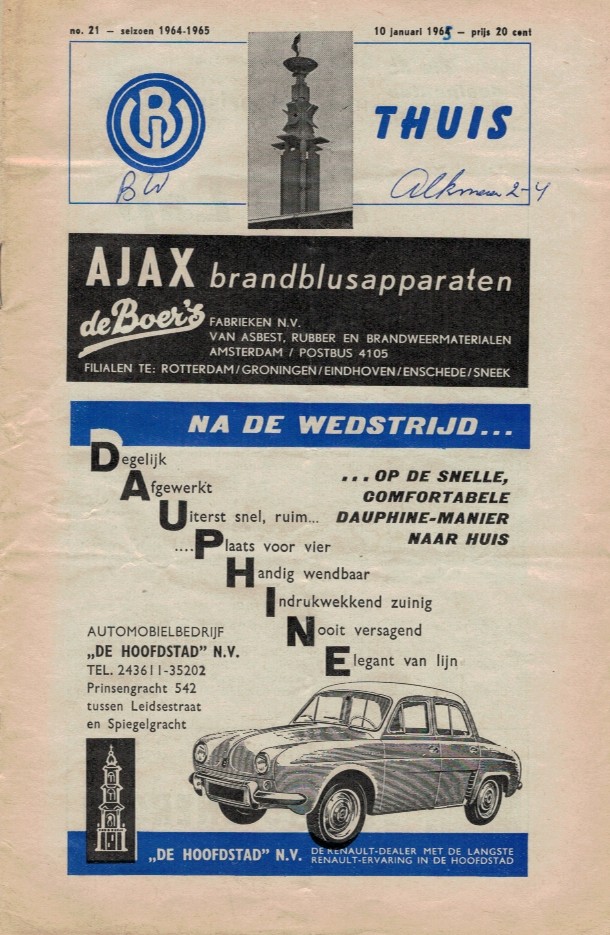 AZ Programma 10-jan-1965 Blauw-Wit uit